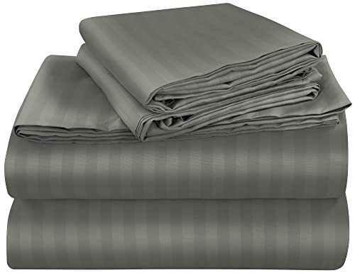 Image of ROYALE LINENS 3 Piece Twin XL Sheets Set - Soft Brushed 1800 Microfiber - 1 Fitted, 1 Flat Sheet, 1 Pillow case - Wrinkle Free & Fade Resistant - Hotel Luxury Bed Sheets (Stripe Grey, Twin XL)