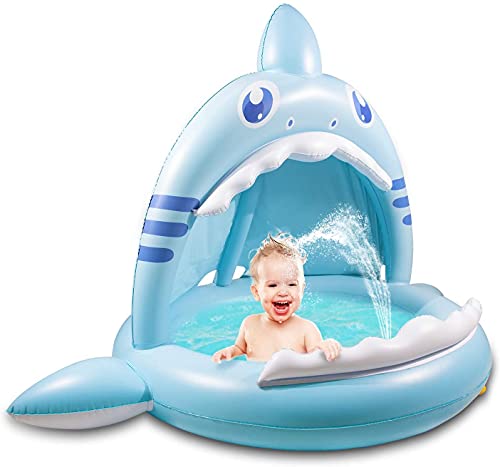 Baby Pool, Inflatable Baby Pool, Baby Shark Pool with Canopy of 43 Inches, Summer Water Play Center for Girls Boys Toddlers Perfect Baby Swimming Pool