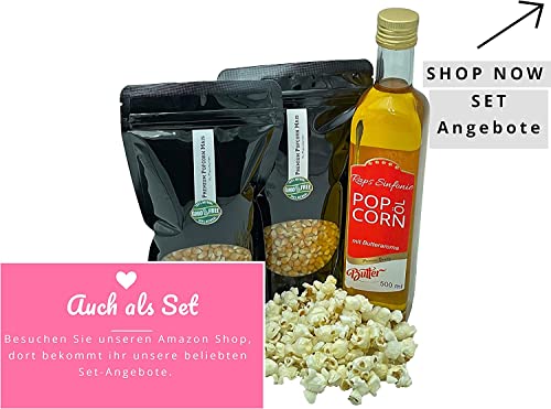 Premium Popcorn Kinopopcorn frische Beutel XL 1:46 Popvolumen (500g Mais)