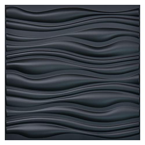 Art3d PVC Wave Board Textured 3D Wall Panels, Black, 19.7 x 19.7 (12 Pack)