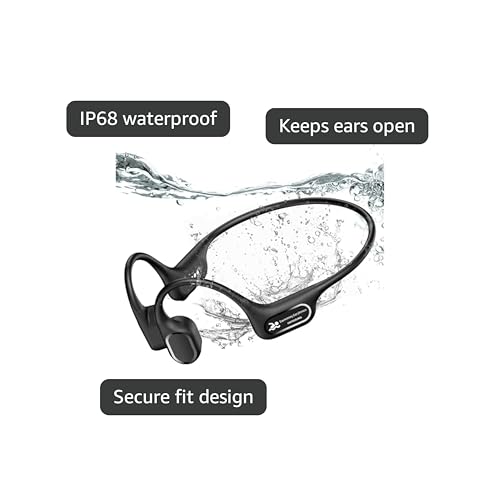RR SPORTS Bone Conduction Bluetooth Headphones-SwimBeats,IP68 Waterproof Swimming Headphones with 32GB MP3 Player, Lightweight Open Ear Design for Swimming/Surfing/Marathon/Cycling(Dark)