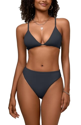 Women's High Waisted Bikini Sets Sexy V Neck Push Up Triangle Swimsuits 2 Piece High Cut Bathing Suits