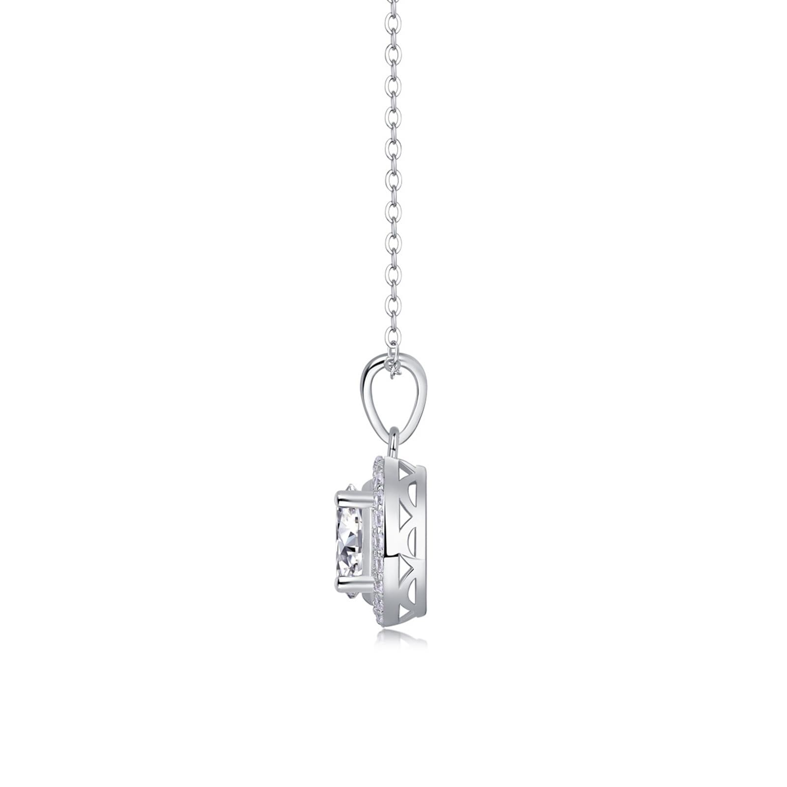 Collana in oro bianco 18 carati Au750 con moissanite ovale, ciondolo classico, 45 cm