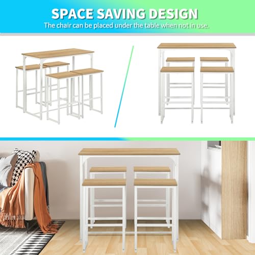 ZZINOKE Mesa Alta Cocina con Taburetes, Conjunto Mesa y Sillas Comedor, Adecuada para Cocina, Comedor, Bar, Mesa de Bar 100 × 50 × 90 CM, 4 Taburetes 30 × 40 × 65 CM, Blanco - imagen 3