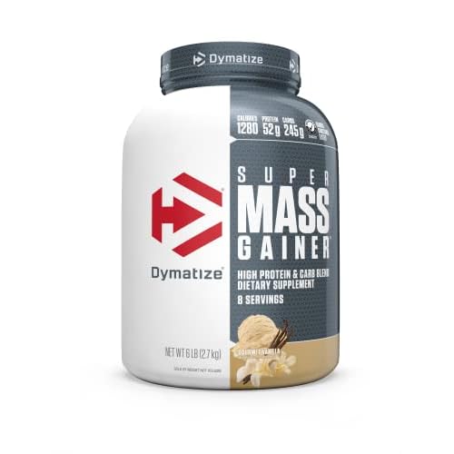 Dymatize Super Mass Gainer Protein Powder, 1280 Calories & 52g Protein, Gain Strength & Size Quickly, 10.7g BCAAs, Mixes Easily, Tastes Delicious, Gourmet Vanilla, Gourmet Vanilla, 6 Pound (Pack of 1)