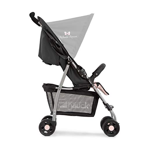 Hauck Disney Buggy Sport, Ultra Leicht - nur 5,9 kg, Klein Zusammenklappbar, Reisebuggy mit Liegefunktion, Sonnenverdeck, Großer Korb, Minnie Mouse Schwarz Rosa