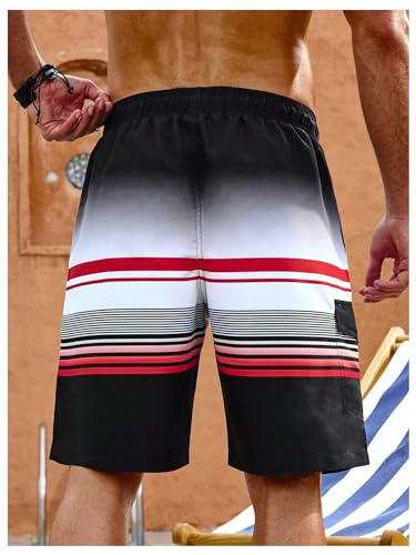 WDIRARA Men's Striped Drawstring Waist Swim Trunks Summer Beach Shorts with Pockets2