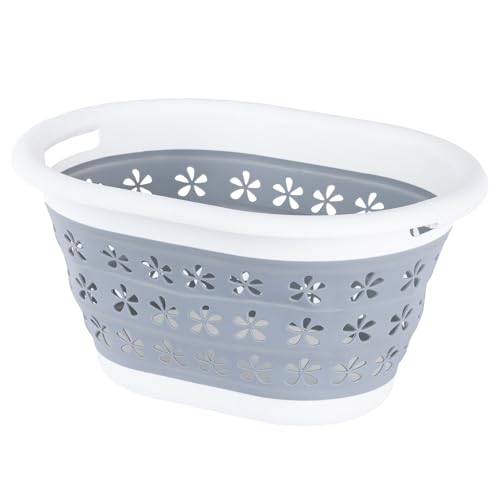 LIVIVO Collapsible Laundry Basket 17L - Foldable Laundry Basket with Handles, Space-Saving Pop Up Washing Basket - Multipurpose Laundry Hamper for Home, Dorms & Utility Rooms (Grey)