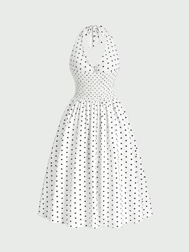 Image of Aahwan Polka Dots Halter Long Dress Backless A Line Flared Vintage Party Club Dresses for Women's & Girl's