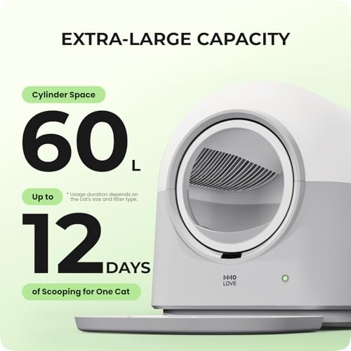 HHOLOVE 2026 Self-Cleaning Litter Box (60L, Gravity-Sensor Drum, App-Tracked Health) — view 2