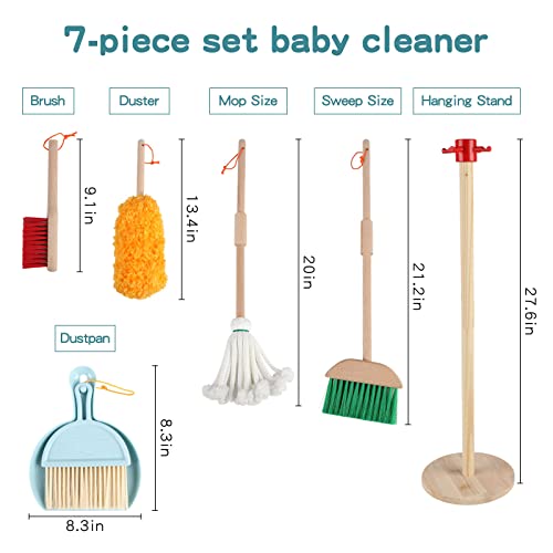 Qilay Kids Cleaning Set 7 Piece Wooden Detachable Cleaning Set Includes Housekeeping Broom, Dustpan, Brush & Other Cleaning Tools, Preschool Educational Pretend Play Cleaning Tools For Toddler #TOP4