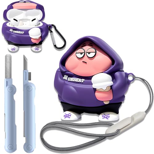 rvesce Cute Cartoon 3D Silicone Case AirPods Pro 2nd/1st Generation case with Keychain and Lanyard Cleaner kit Characters Design for Kids Boys Girls (Purple)