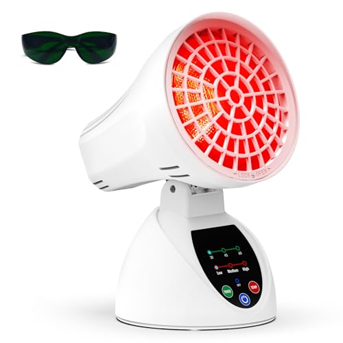 Relhafethy Infrared Heating Lamp 150W Adjustable Red Light Lamp with 3 Heat Levels & Timer Cosy Warming Light for Home Office Bedroom Stable Desktop Infrared Lamp UK Plug