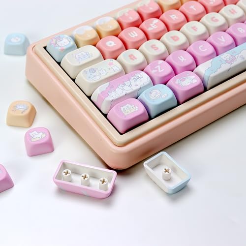 Image of KBDiy Cute Rock Cat Keycaps Set 133 Keys KOA Profile Dye-Sublimation Kawaii Color Keycaps for Cherry Gateron MX Switches Gaming Mechanical Keyboards