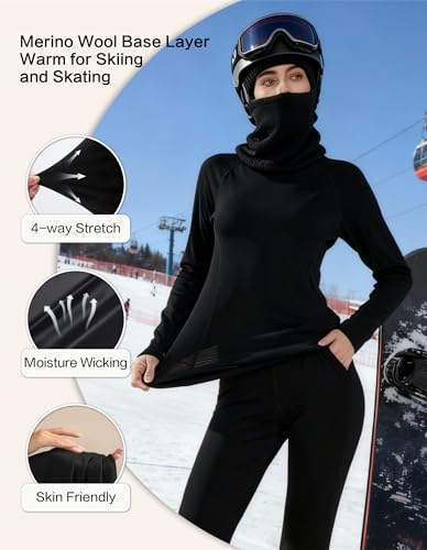 Midweight Merino Wool Base Layer Women Set, Moisture Wicking Warm Women's Thermals Top and Bottom for Ski Snowboard - Image 4