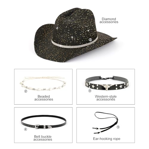 Image of Sequin Cowboy Hat for Men & Women - Sparkly Cowgirl Hat with Thread Detail, Stylish Cowboy Hat for Parties