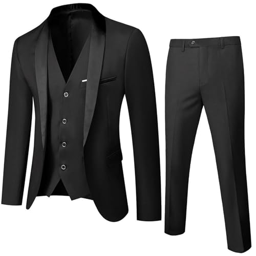 Men's Contrast Trim Suit Set - Formal 3-Piece Jacket, Vest & Pants for Wedding & Office2
