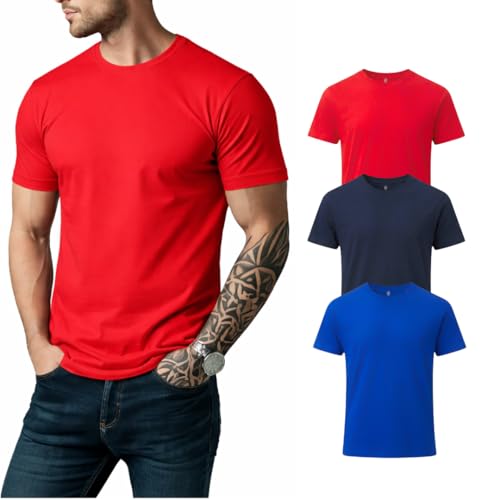 Image of Men's Premium 100% Cotton T-Shirt, Lightweight Short Sleeve Crew Neck Tee, Soft Breathable Summer Essential, Regular Fit
