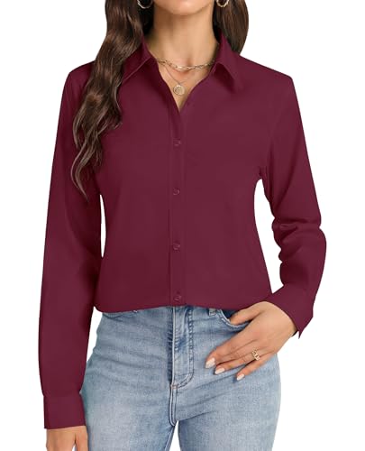 Image of J.VER Button Down Shirts for Women Stretch Collared Cotton Long Sleeve Dress Shirt Business Casual Blouse for Work