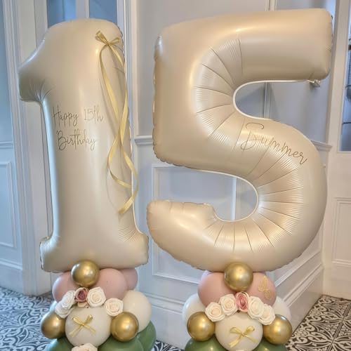 Image of Cream Number 9 Balloons,40 Inch 9 Balloons Giant Helium Foil Mylar Beige 9 Balloon Number for Birthday Party Anniversary Decorations