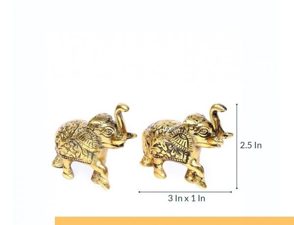 Denique Metal Elephant Trunk Up Showpiece Decorative Items Figurine for Home Decoration Gold Plated Statue Home/Office Table Living Room Decor.Pack of 2 pcs Set 1