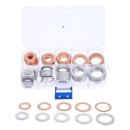 TOYZFRIENDY Juntas de Tapón de Drenaje de Aceite para Coche, Surtido de Arandelas de Aluminio y Cobre, Kit Diferentes Tamaños, Accesorios de Repuesto para Motor, Juego de 1 Caja