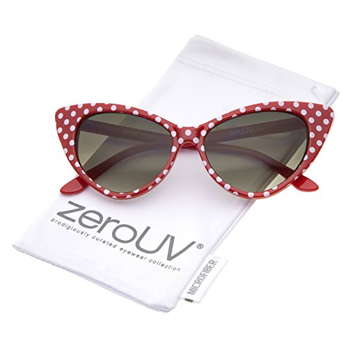 zeroUV - Polka Dot Cat Eye Womens Mod Fashion Super Cat Sunglasses (Red-White/Smoke Gradient)