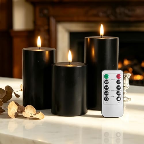 Bougies LED pour mariage et anniversaire AiMok lot de 3 noires effet cire naturelle réaliste