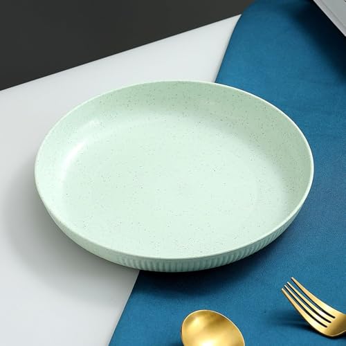 Image of Wheat Straw Dinner Plate Set, Eco-Friendly Dinner Set Round Serving Plate, Dishwasher & Microwave Safe - Perfect for Dinner Dishes Deep Plates Easy to Clean (Green, Medium)