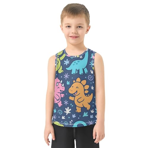 Cute Dinosaur Blue Boys Tank Tops Sleeveless Summer Vest Tee Football Sports Shirt for Running Golf Hiking 3T2