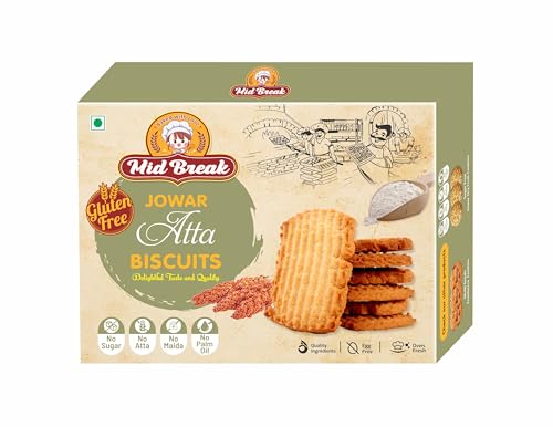 Image of Mid Break Jowar Atta Biscuits | Millets Cookies | Gluten Free | Maida and Egg Free Biscuits Snack With Jaggery & Palm Oil | High In Fiber, Protein & Wholesome Nutrition | 800g | Pack of 4