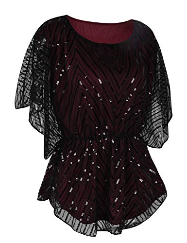 PrettyGuide Women's Sequin Blouse Tops Sparkly Beaded Evening Formal Party Dressy Tops3
