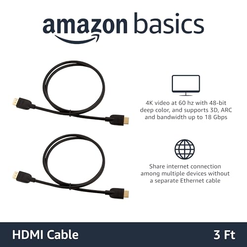 Image of AmazonBasics High-Speed HDMI Cable,3 Feet (Black,2-Pack)-Supports Ethernet,3D,4K video