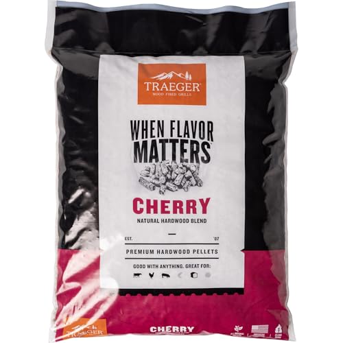 Traeger Grills Cherry 100% All-Natural Wood Pellets for Smokers and Pellet Grills, BBQ, Bake, Roast, 18 lb. Bag