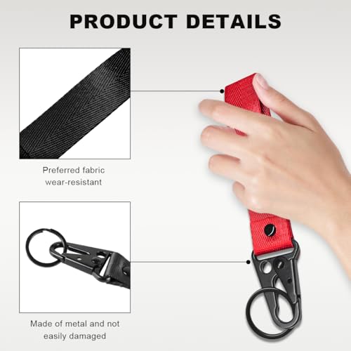Image of Wevdn 2 PCS Car Key Chain, Fabric Metal Practical Multifunctional Motorcycle Keychain, Anti-Lost Keychain with O-Ring for Men Women (Red+Black)
