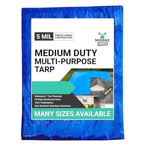 Moose Supply 20' x 50' Waterproof Tarp, Medium Duty Reversible Blue/Silver, Multipurpose Indoor and Outdoor Tarps for Tents, Wood Cover, Furniture, Car, Boat, Pool, Tear Resistant, Blue Cover