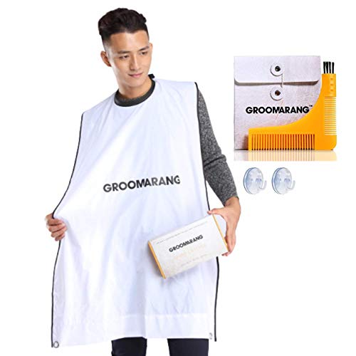 Beard Bib GROOMARANG Beard Catcher Shaving Apron for Men - PLUS Beard Shaping Comb Template Beard Bib GROOMARANG Beard Catcher Shaving Apron for Men - PLUS Beard Shaping Comb Template