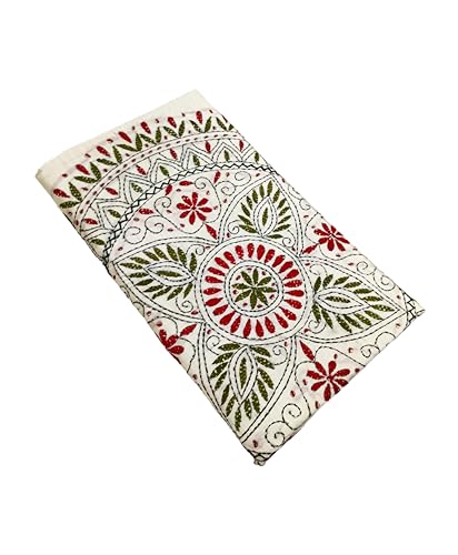 Image of SHRISTI CLOTHINGS Women's Hand Embroidered Cotton Silk Kantha Stitch Saree with Blouse Piece (SB4200924 OFFWHITED94)