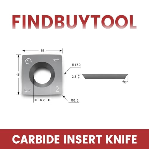 FindBuyTool HM Wendemesser 15x15x2,5mm 30° R150 4 Schneiden R0,5 – Hartmetall Hobelmesser für Spiralhobelmesser & Hobelkopf, Ersatzmesser für Holzbearbeitung (10 Stück)