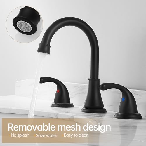 Image of Bathroom Sink Faucet FRANSITON Centerset 8 Inch 2 Handle Bathroom Sink Faucet Lead-Free with Pop-up Drain Stopper and Supply Hoses (Matte Black, 8 Inch)