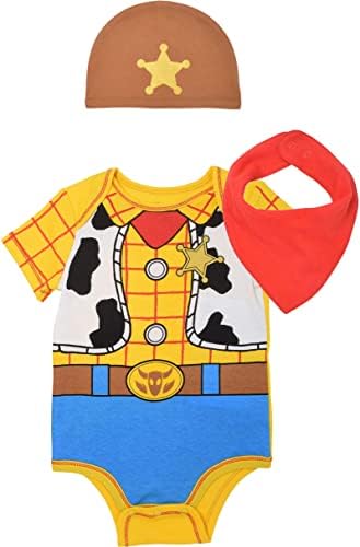 Disney Pixar Toy Story Woody Newborn Baby Boys Cosplay Bodysuit Hat and Bandana Bib 3 Piece Set 6-9 Months