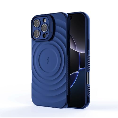 Casotec MagSafe Compatible TPU Case for Apple iPhone 16 Pro | Shockproof Cover with Camera Ring Stand | Wireless Charging Compatible | Slim & Protective for Apple iPhone 16 Pro (Blue)