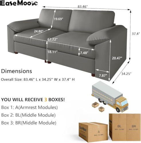 Image of EASE MOOSE Modular Sectional Sofa, Modular Loveseat Couch, Grey | Pet-Friendly Faux Leather, Wide Deep Seat, Removable Covers, Solid Wood Frame, Easy Assembly, Scratch Resistant