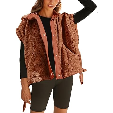 Yeokou Women's Fleece Vest Casual Sleeveless Button Down Winter Warm Sherpa Jacket with Pockets(-Rust-M) Cover