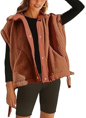 Athlisan Women's Fleece Vest – Casual Sleeveless Button‑Down Sherpa Jacket with Pockets (Rust‑M)