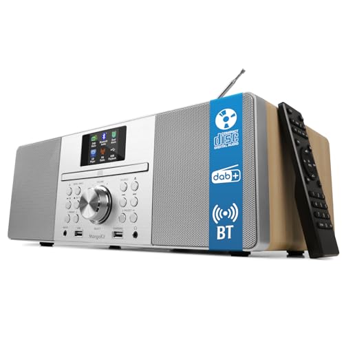 Lecteur CD avec Radio Dab/Dab+ et FM, Streaming Bluetooth, système Hi-FI stéréo 80 W, écran Couleur, 60 Stations préréglées, télécommande, Coffret en...