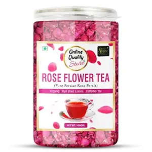 Organic Rose Flower Tea - 100g | Pure Persian Rose Petals | Caffeine Free Herbal Tea | Use for Iced Tea, Cocktails | Cures Sore throat |Rose Tea |Dried Leaves Rose Herbal Tea