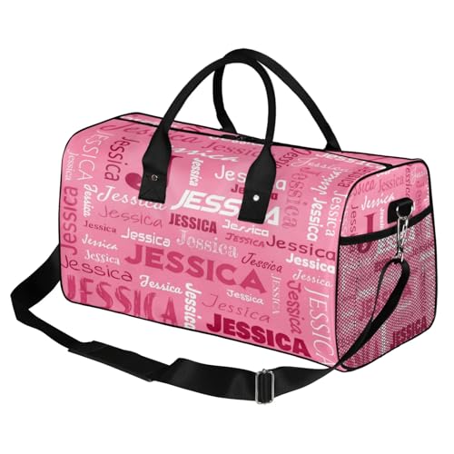 Personalized Name Sport Duffel Bags, Custom Overnight Weekender Bag Sleepover Bags Workout Bag for Cheer Dance Gymnastics, Pink2