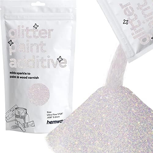 Hemway Glitter Paint Additive Glitter Crystals for Acrylic Paint, Interior & Exterior Walls, Wood, Varnish, Furniture, Matte, Gloss, Satin, Silk - 100g / 3.5oz - Mother of Pearl Iridescent