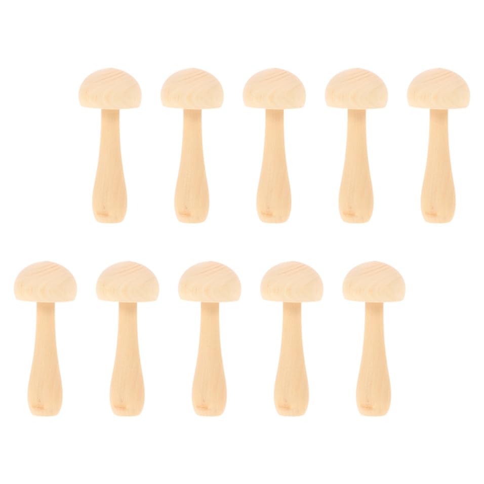 SUPVOX 10pcs DIY Wooden Mushroom 10cm Painting Craft Set Unpainted Wood Mushroom Ornaments for Christmas Arts Crafts Decoration